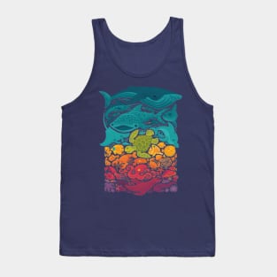 Marine Mosaic: Perfectly Fitting Rectangular Patchwork of Sea Creatures Tank Top